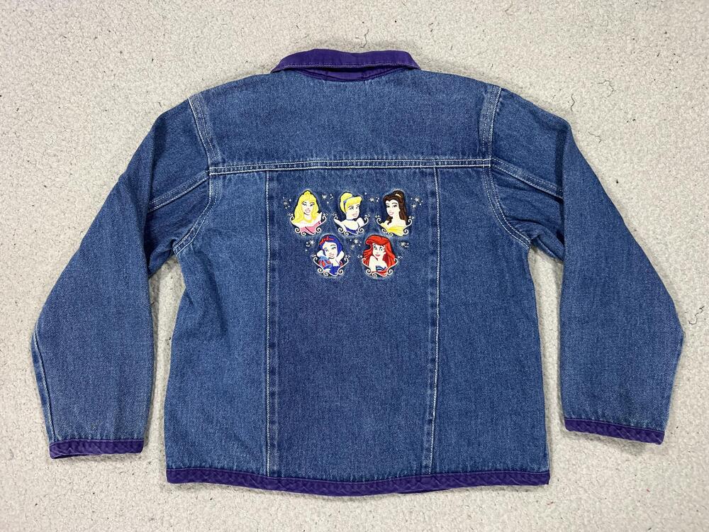 Vintage Disney Jacket Girls Small Denim Disney Princess Ariel Embroidered Y2K